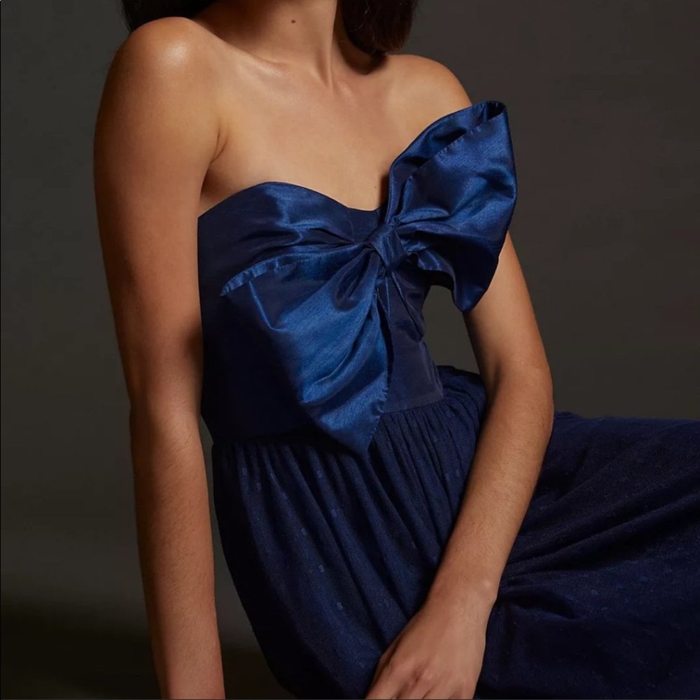 Anthropologie Navy Tulle Bow-Tie Midi Dress - Picture 5 of 5